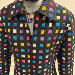 Silkland Beaded Silk Jacket Colorful Square Print